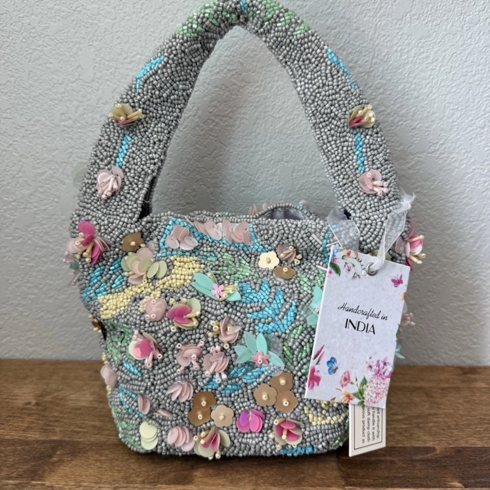 Handcrafted Beaded Gray Bag